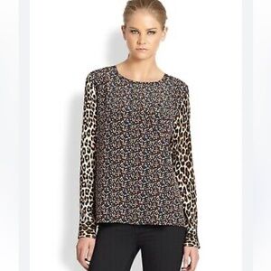 Equipment Femme Liam Silk Floral Leopard Print Sleeved Blouse size medium